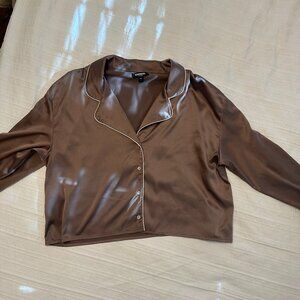 Express Taupe Long Sleeve Satin Pajama Shirt